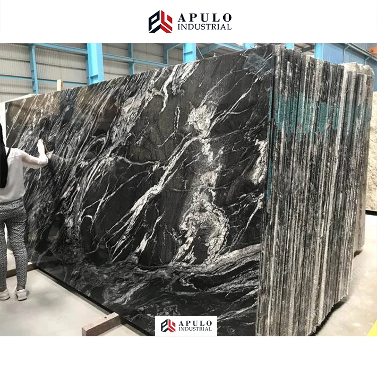Factory Direct Cheap Price River Black Granite Slab Marble Belvedere Nepal Pakistani Zebrino Black and Gold Marble