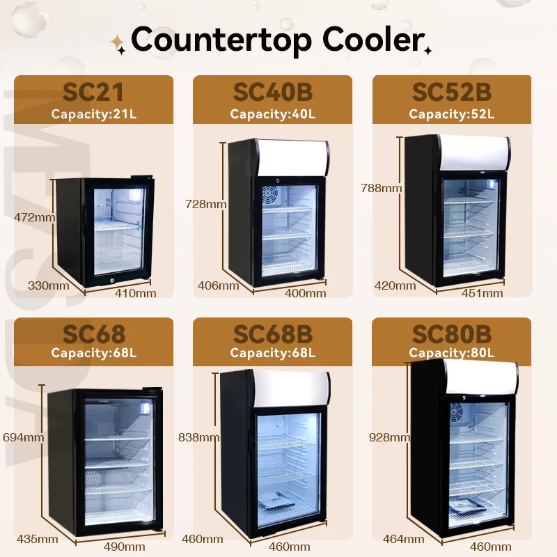 MEISDA SC21 21L Mini Compressor Refrigerator Glass Door Single-Temperature Adjustable Shelf Air Cooling for Display Hotels Bars