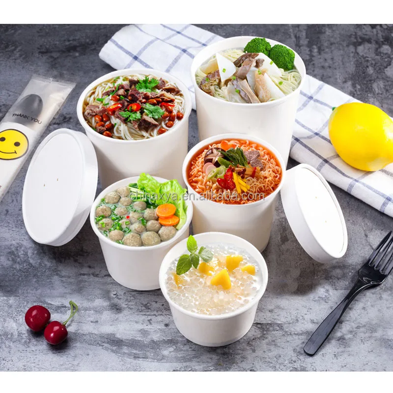 Disposable Biodegradable 8oz 12oz 16oz 26oz 32oz Take Away Food Kraft Paper Soup Bowl Cup Container With PP or Paper Lid For Hot supplier