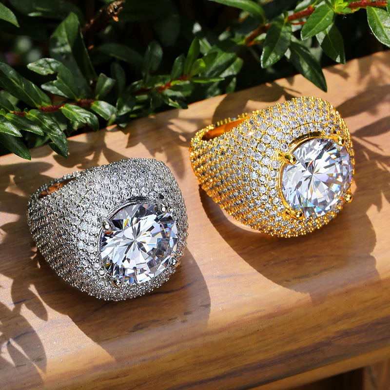 Big Silver Ring With Diamond Mens Men 925 Silver Large Diamond