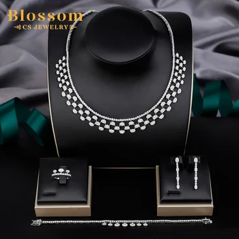 Blossom CS Jewelry Quality 925 Sterling Silver with Zirconia Rhodium Plated Wedding Engagement Fine Jewelry Sets for Women