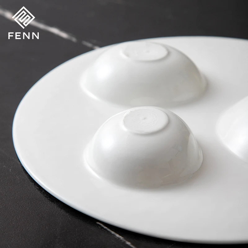 Unique Shape Nordic White Porcelain Egg Shape Lunar Surface Soup Platter Hotel Restaurant Used Wholesa Ceramic Appetizer plate