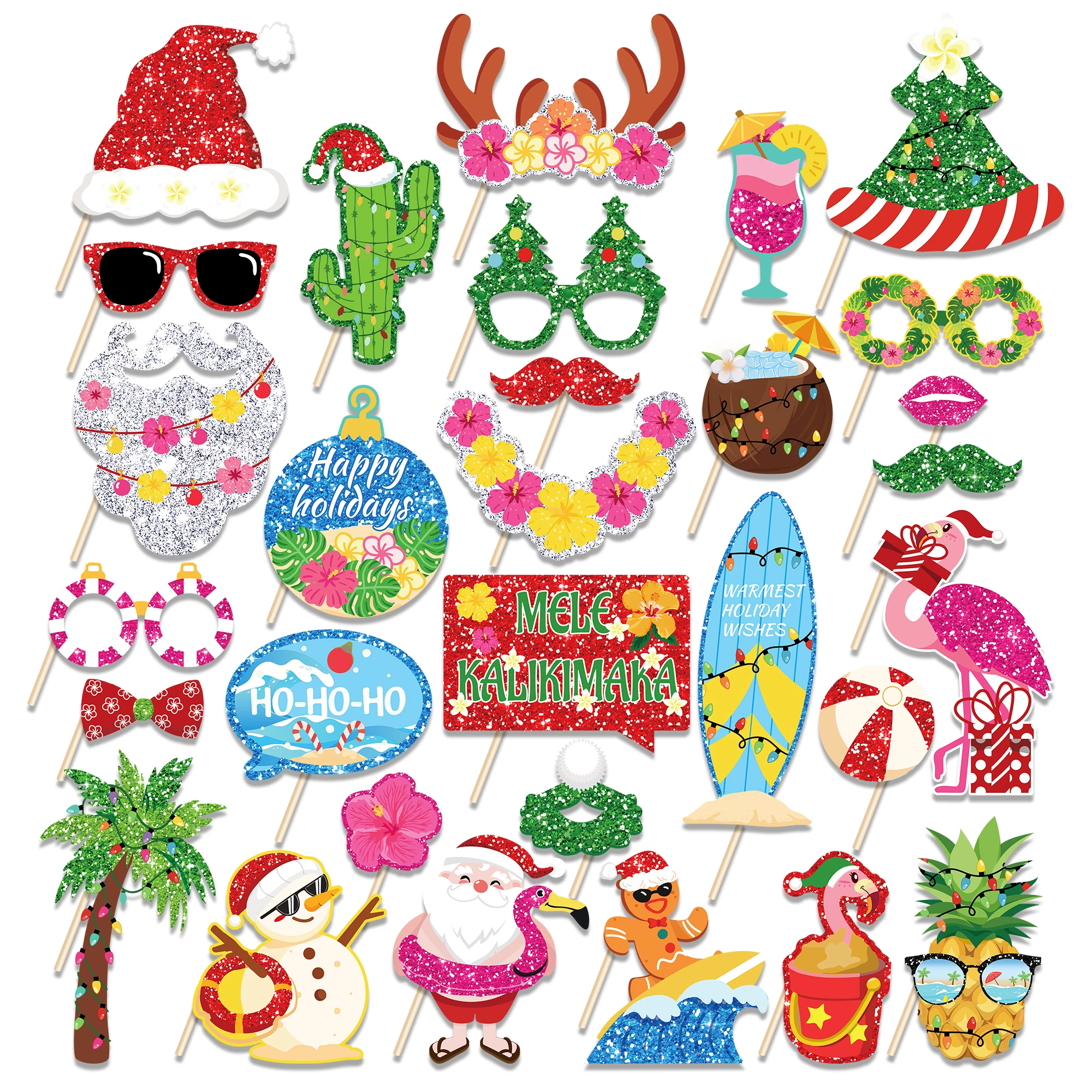 Accessori Per Cabina Fotografica Natale – 30 Pezzi Con Bastoncini, Adesivi E Decorazioni Festive Per Feste E Foto Divertenti