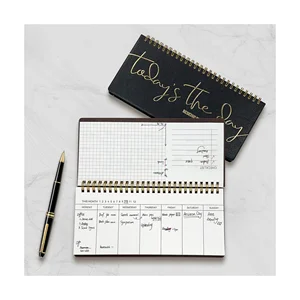 Minimalist Desk Checklist Weekly Record Book Undated Agenda Schedule Notepad Flip Pu Leather Desktop Calendar with logo