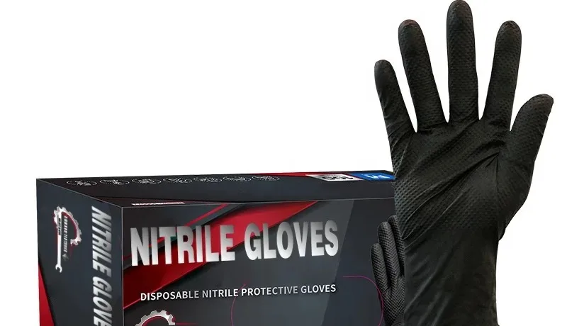 Heavy Duty Mechanic Nitrile Orange Disposable 8 MIL Raised Diamond Grip Gloves e