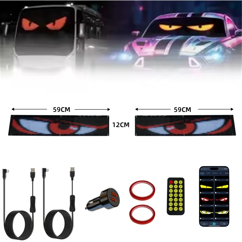Programmable Flexible Led Demon Eye Display App Control Scrolling Led Wide Devil Eye Sign for Truck Car Bus Windshield Glasses