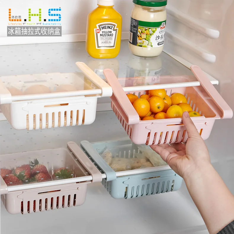 Cesta de almacenamiento retráctil para refrigerador, cajón, estante de almacenamiento, caja para verduras y congelador