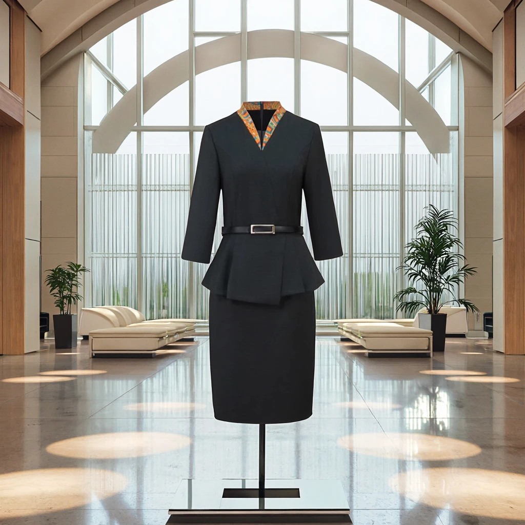 Clothing Manufacturers Custom Elegant Office Women Dresses Ladies Office  Uniform Woven Single Button Fashion Belt Dress
