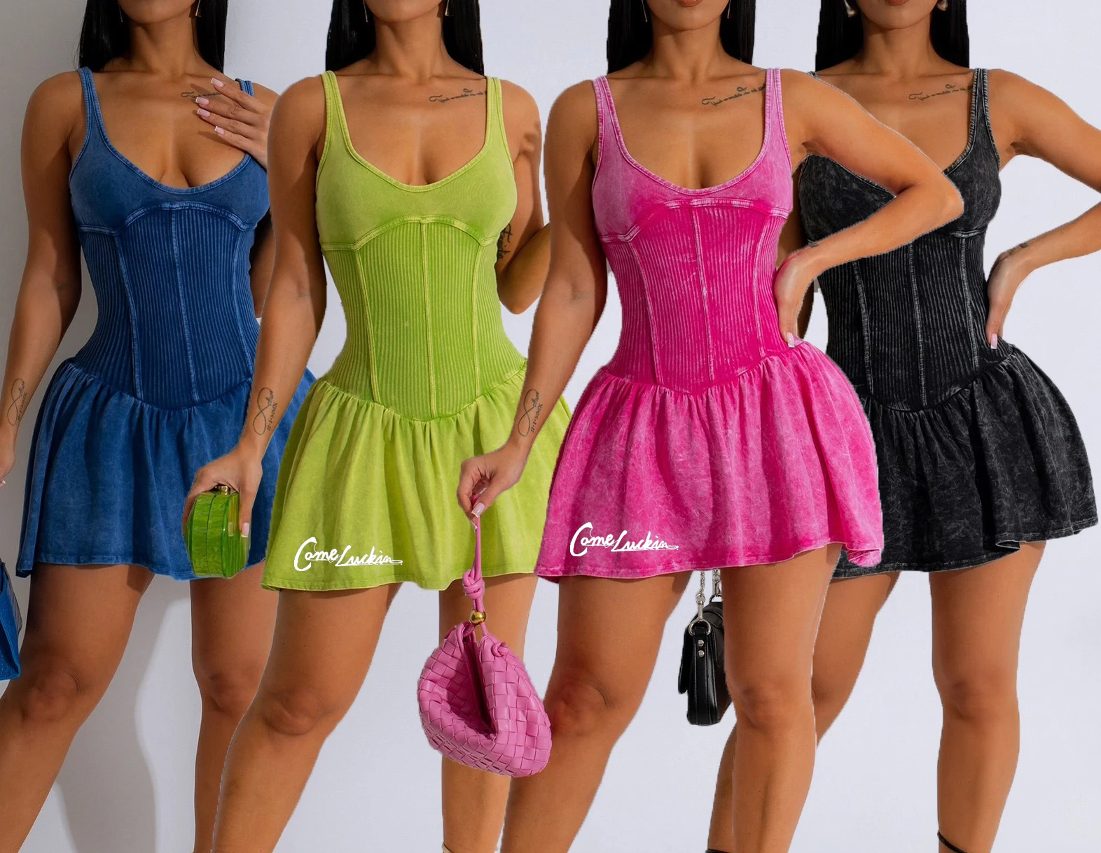 sachin and babi light blue dress Custom Logo Sleeveless Backless Bow Back Corset Pleated Women Dress  Wholesale Casual Print Party Mini Dress Y2K Clothes