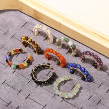Trendy Gold Plated Brass Ring Jewelry Handmade Colorful Natural Healing Crystal Quartz Stone 4 mm Beads Adjustable Open Ring