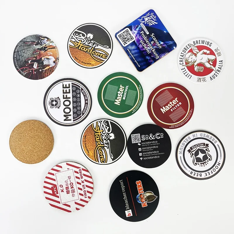 Square round absorbent paper cup coaster coffee drink paper mat custom print design cardboard paper beer coaster 