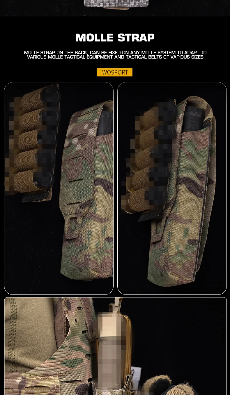 Taktischer 5-Schuss 12GA Schrotflachmacher-Hülsenhalter, elastisches MOLLE-Hängepanel, Magazintasche für Jagd, Airsoft, Plattenträger – Detail 5
