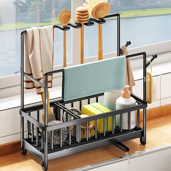 304 Stainless Steel Standing Type Auto-Draining Kitchen Sink Caddy Holders for Dish Brush Storage Sponge Holder With Rack