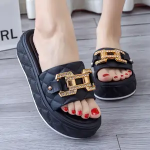 Customized Women's Cross-border Pvc Home Slippers New Heightening Outing Summer Platform Beach Slippers Wedges Sandals