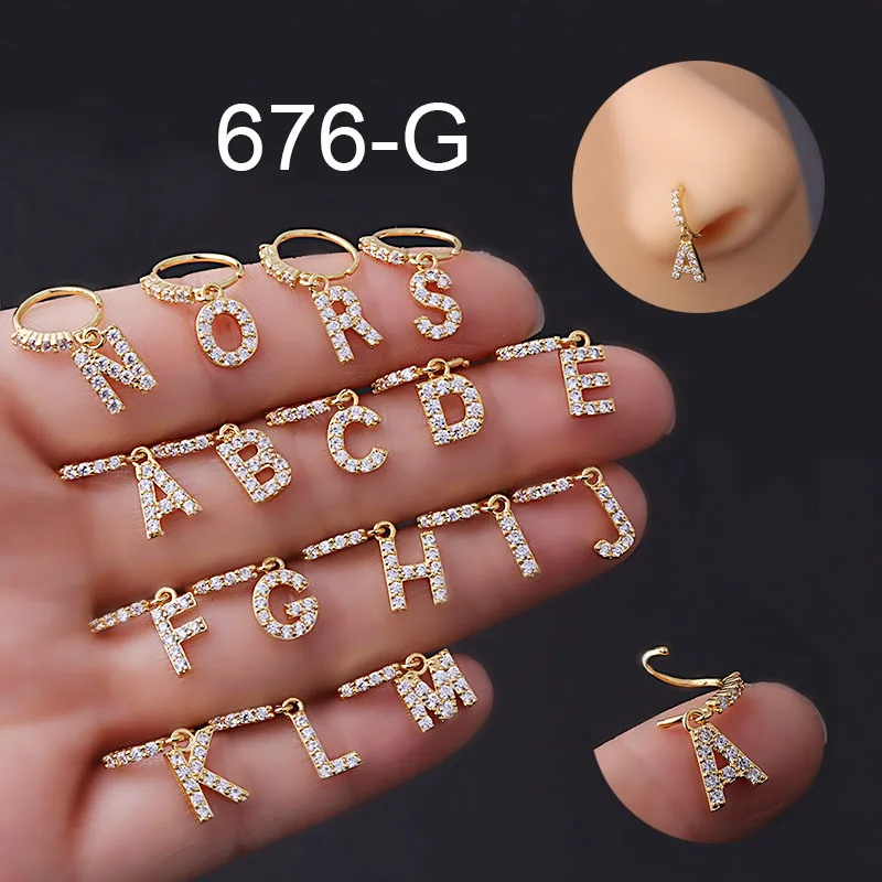 26 Letters Nose Ring Inlaid Shiny Zircon Nose Stud Nail Ring L-shaped Nose  Nail Nose Piercing Ornament Female - Temu Austria