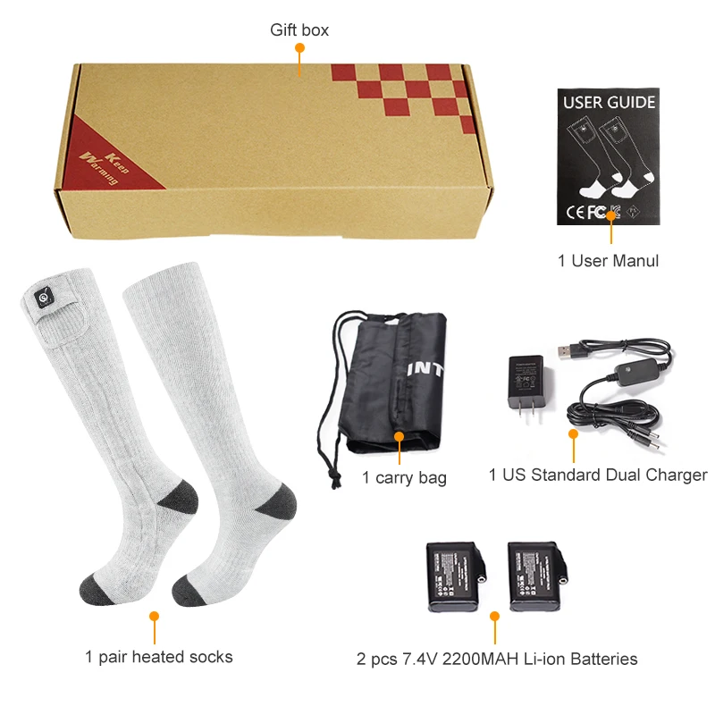 For SAVIOR Coolmax Men's Casual Foot Warm Breathable Rechargeable Battery Heating Socks 7.4V Winter Thermal Electric Heated ODM