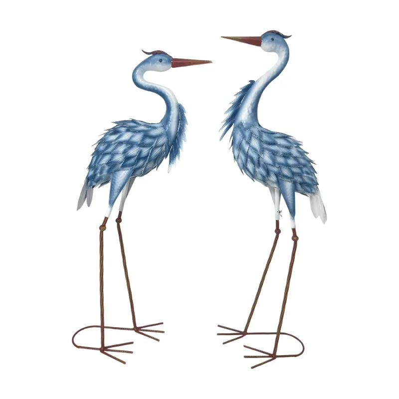 High Quality New Arrival Set of 2 Blue Free Standing Metal Patina Heron Decoy Outdoor Statue Garden Crane