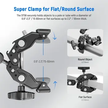 NEEWER Super Clamp with 3" Dual Ball Head Magic Arm Cold Shoe, 1/4" Threads, Phone/Action Camera Mount Adapter for Desk Tripod detail image