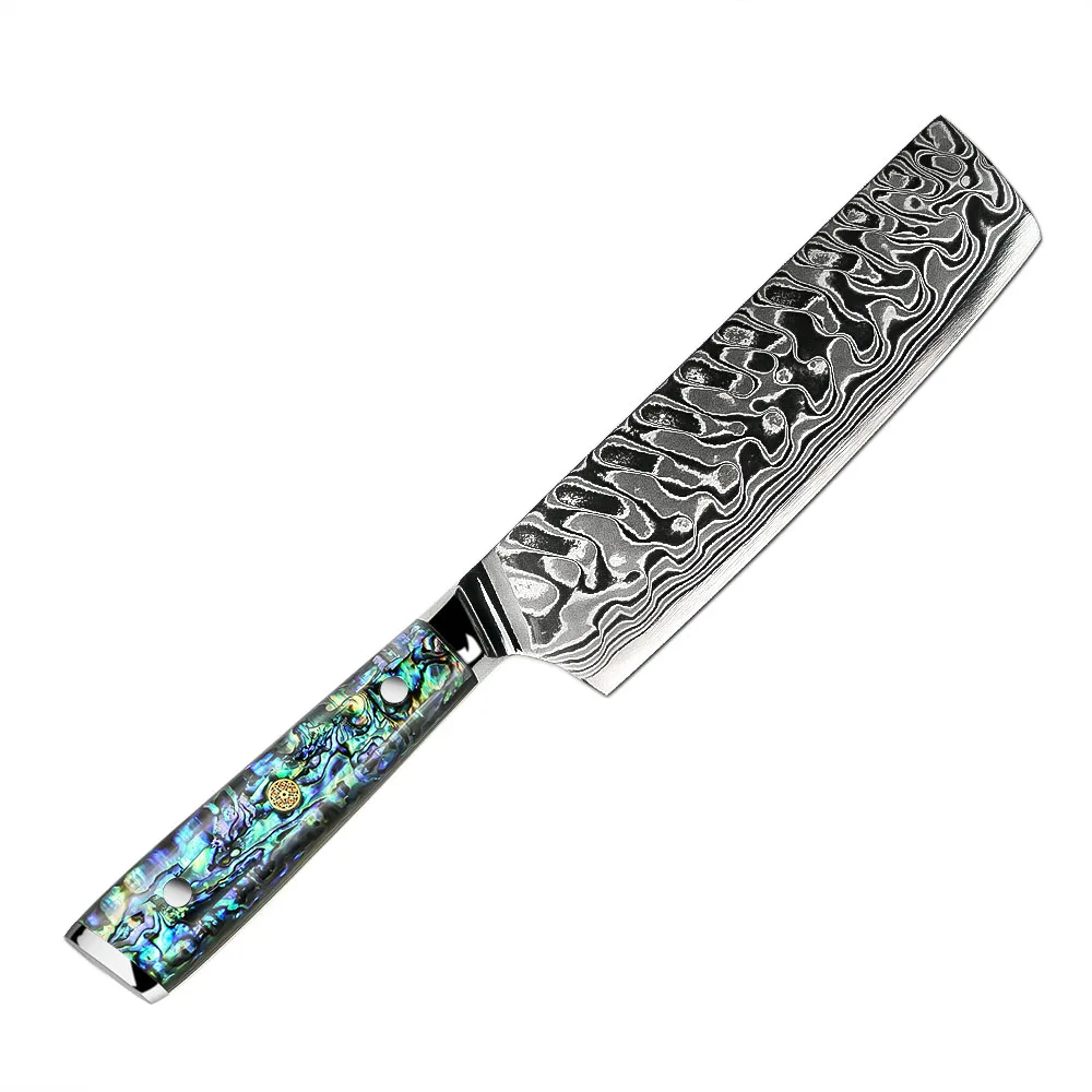 Meat Cleaver 7 Inch Custom Handmade Cleaver Abalone Shell Damascus Steel Knives