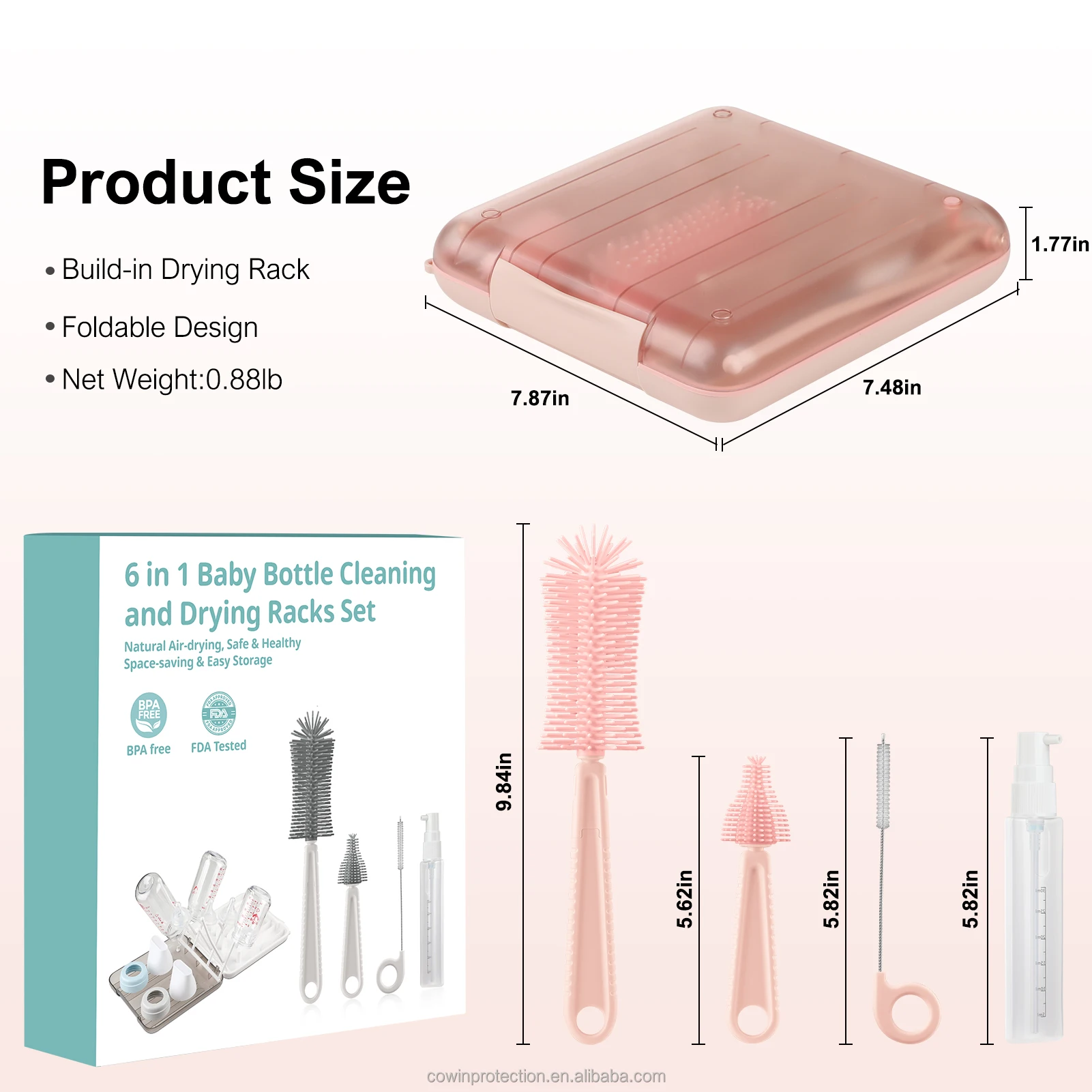 6 In 1 Travel Baby Bottle Cleaning Brush Set Silicone Baby Feeding