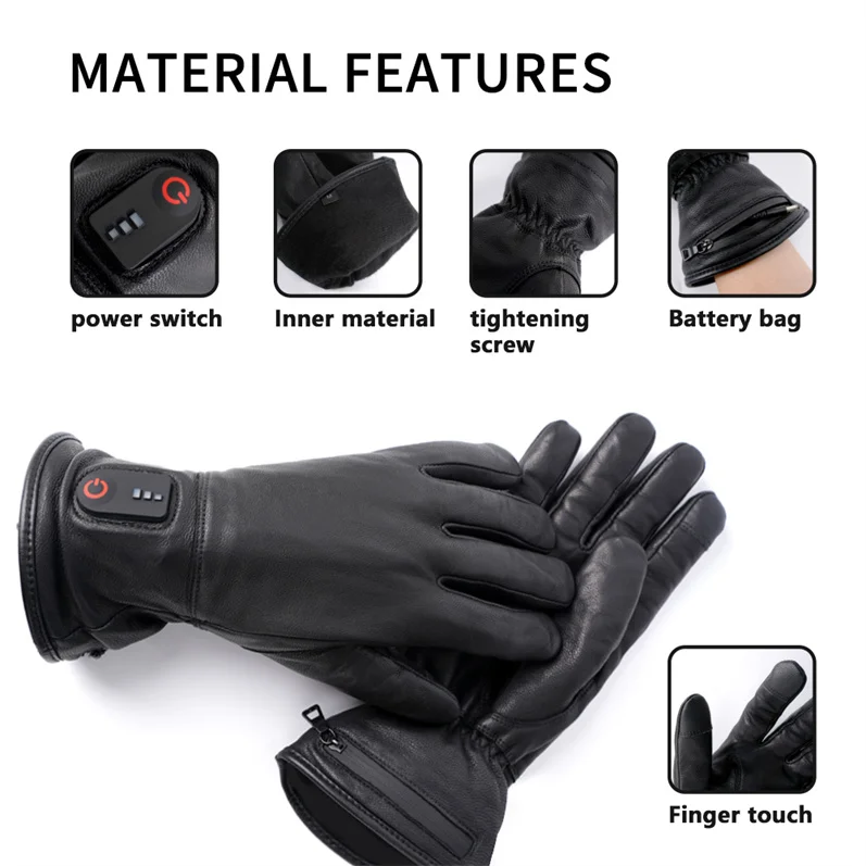 Touch Screen Genuine Liners Thermal Customized Logo Golf Driving Gloves Leather Electric USB Heated Gloves