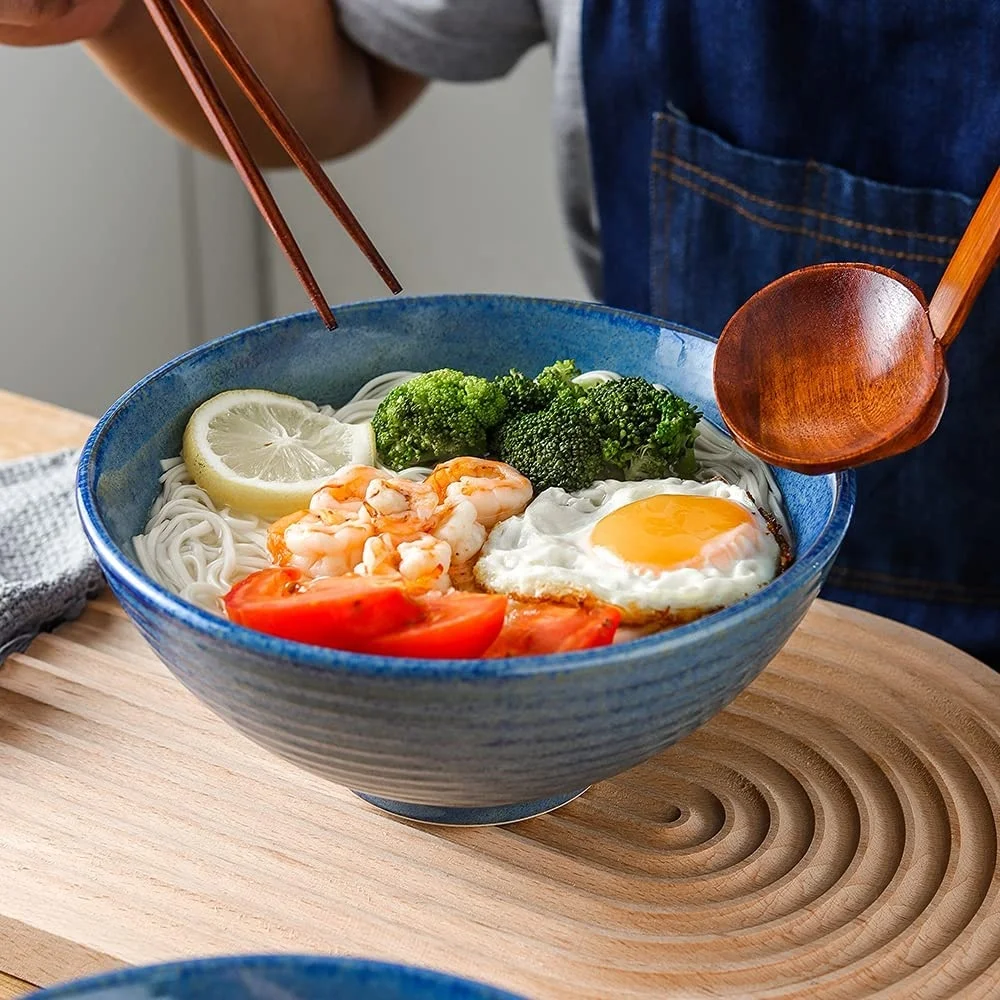 Bol à Ramen En Céramique 20cm - Vert D'eau Et Noir - Micro-ondable Et Lave-vaisselle - Volume 1L