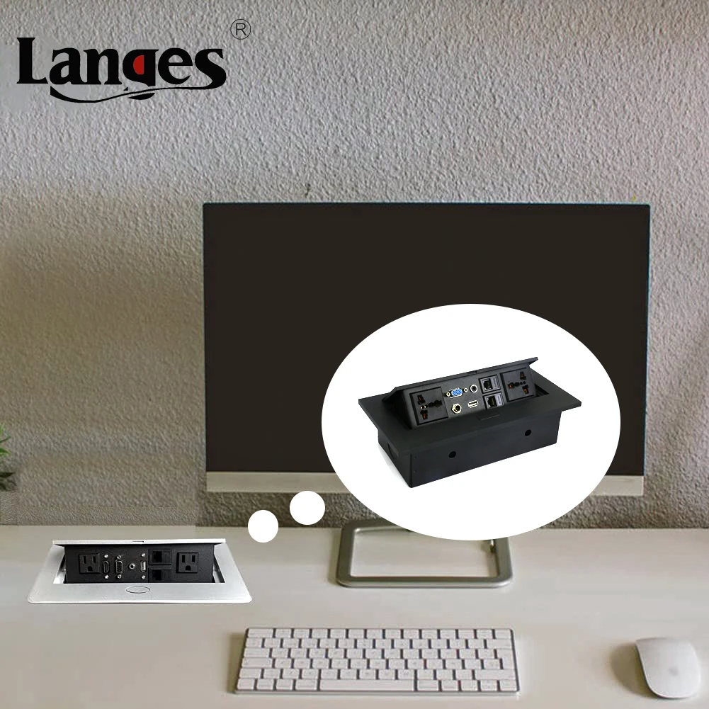 Квадратная настольная Выдвижная розетка из алюминиевого сплава для офисной