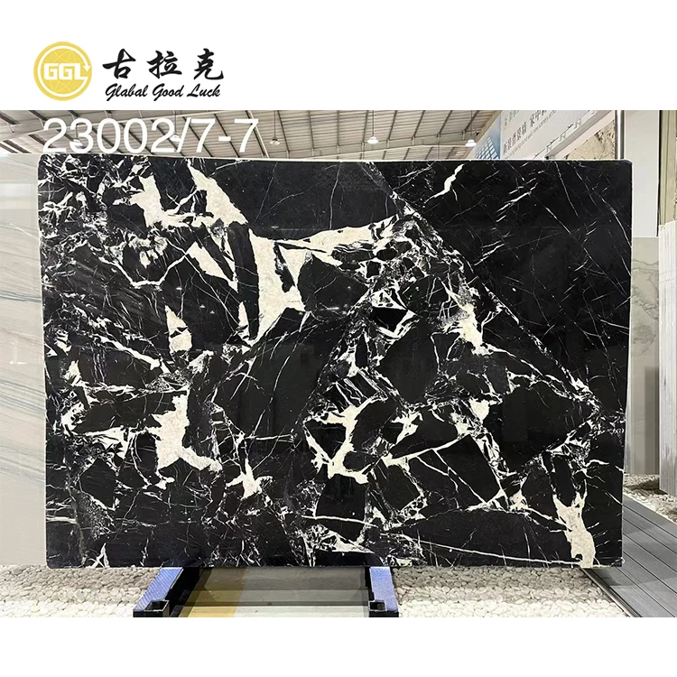 Wall Decoration Tile Polished Stone Marble Black Ice Flower Slab