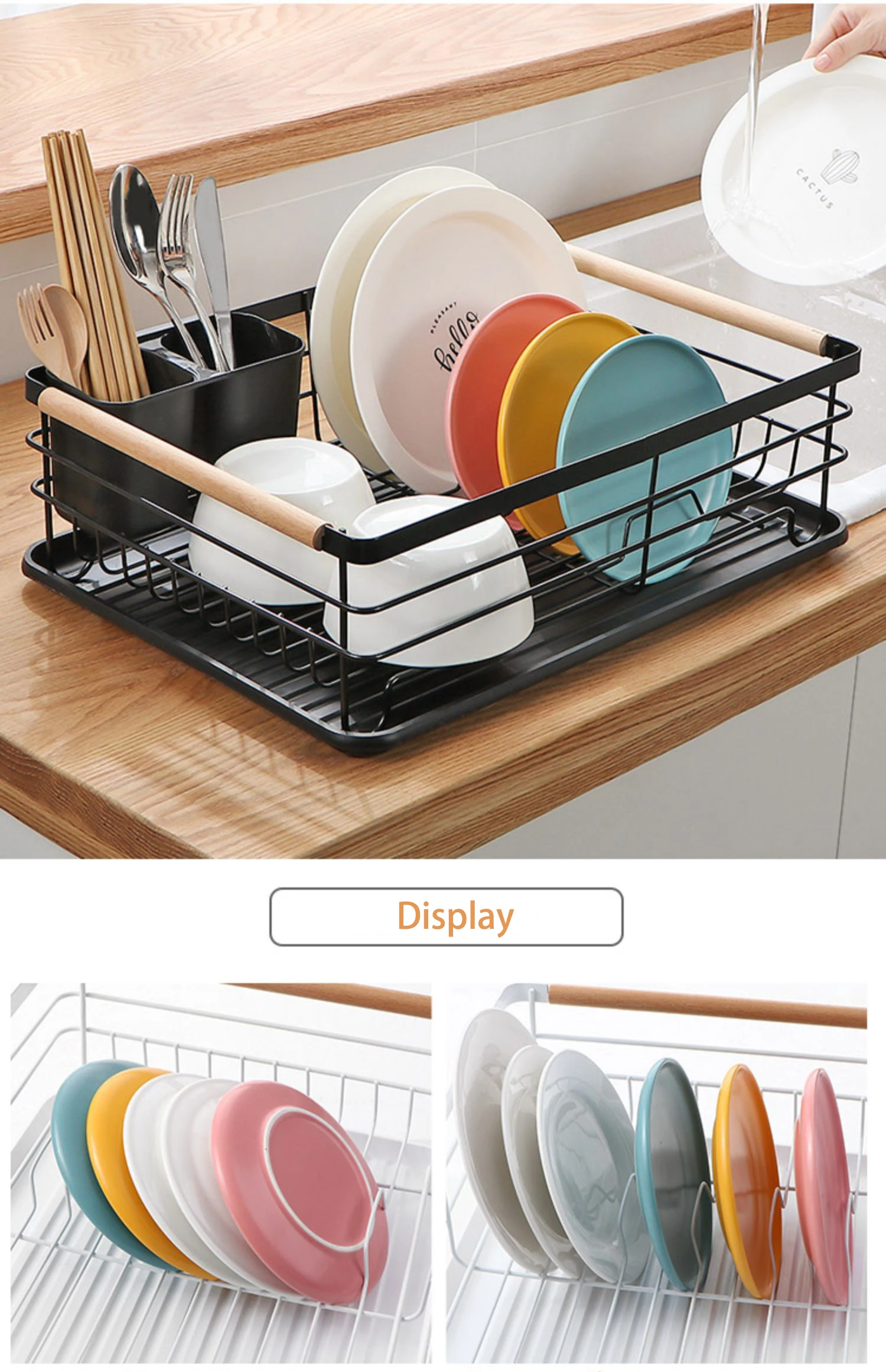 White And Black Dish Rack Drying Plastic Kitchen Storage Rack Storage ...