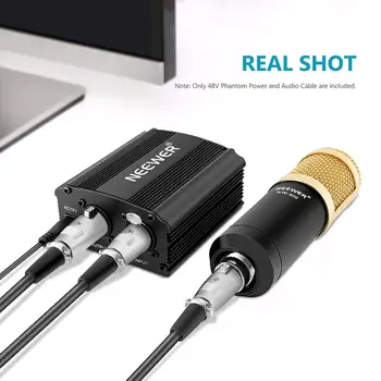 Neewer US Plug 110V 1-Channel 48V Phantom Power Supply+Adapter+XLR 3 Pin Mic Cable for Condenser Microphone Recording 8 Feet detail image