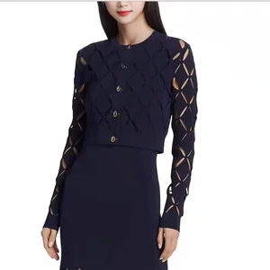 2026S/S/SS/F Luxury Fashion Woolen Suit Heavy Embroidery Diamond Hollow Button Knit Cardigan +Diamond Hollow Slim Fit Slit Dress