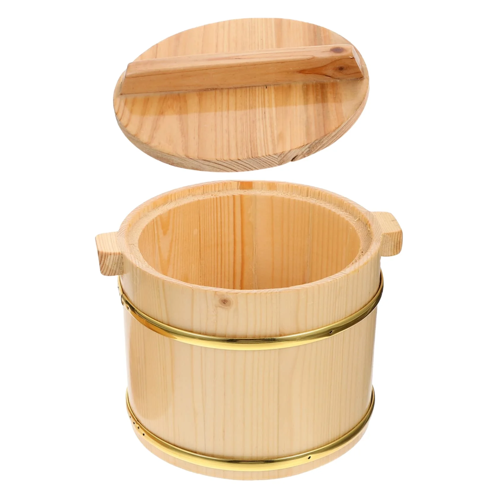 Wooden Rice Bucket Bamboo Handmade Rice Bucket Wood Food Container Tub Rice Serving Sushi Wooden Bowls Chinese Food Tub