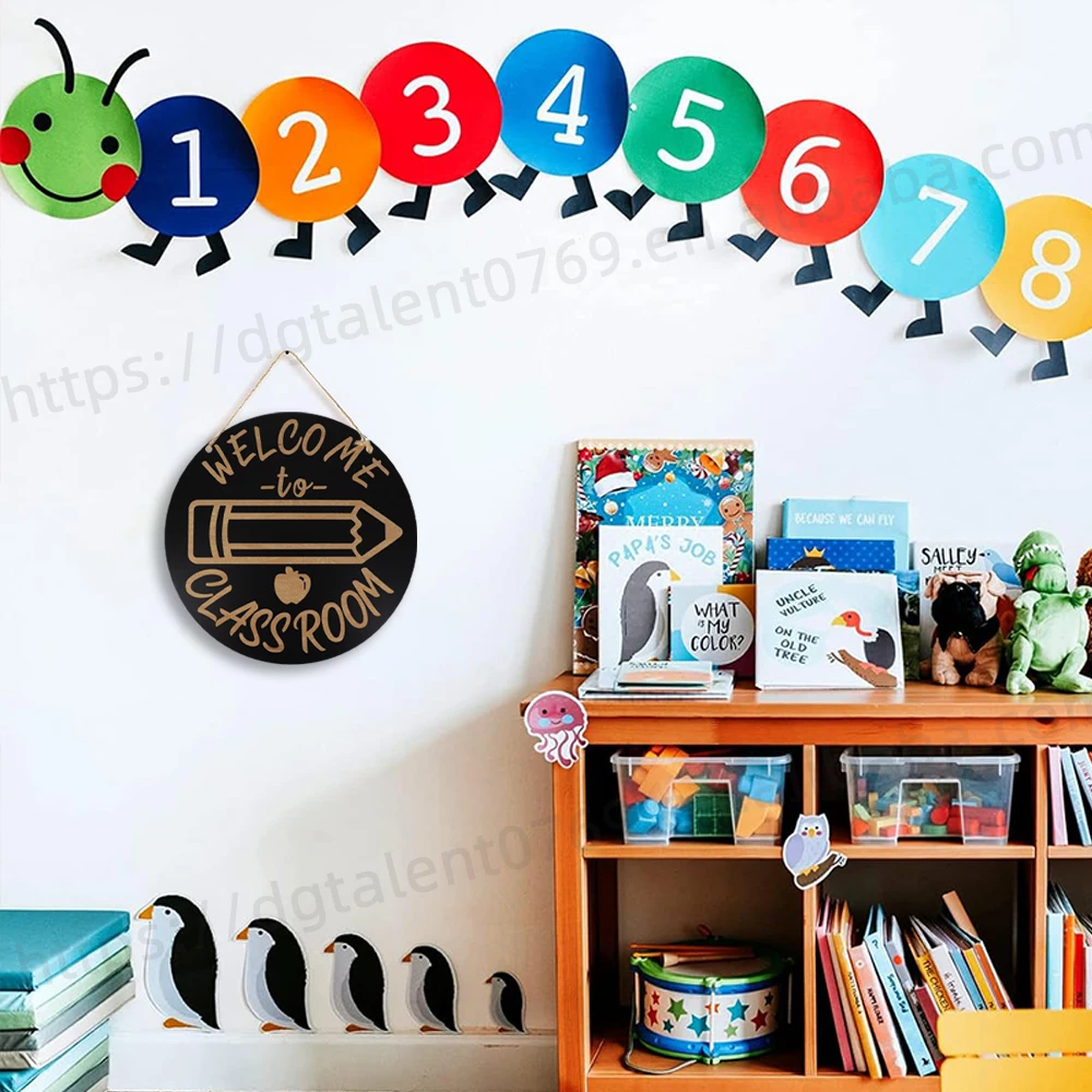 Tailai Round Wooden Discs DIY Circles Back to School Welcome Decoration Hanging Wooden Sign to Door Decoration
