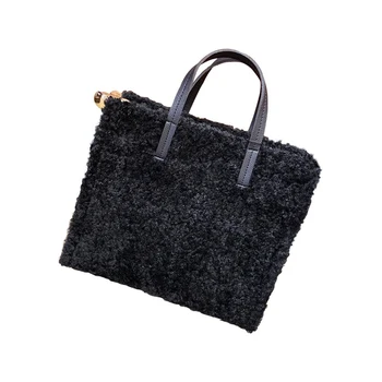 With Custom Logo Korean Style Tote Bag Fleece Teddy Cloth Bag Fashion Handbag for Ladies