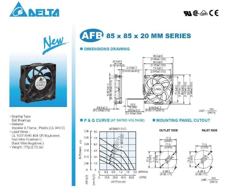 Original electric axial flow cooling fan AFB08512LD MD HD HHD V 12V 0.22A