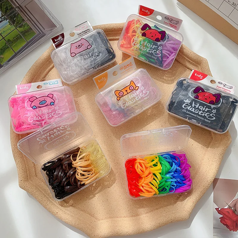 100pcs/box Colorful Disposable Rubber Band High Elasticity Kids Hair