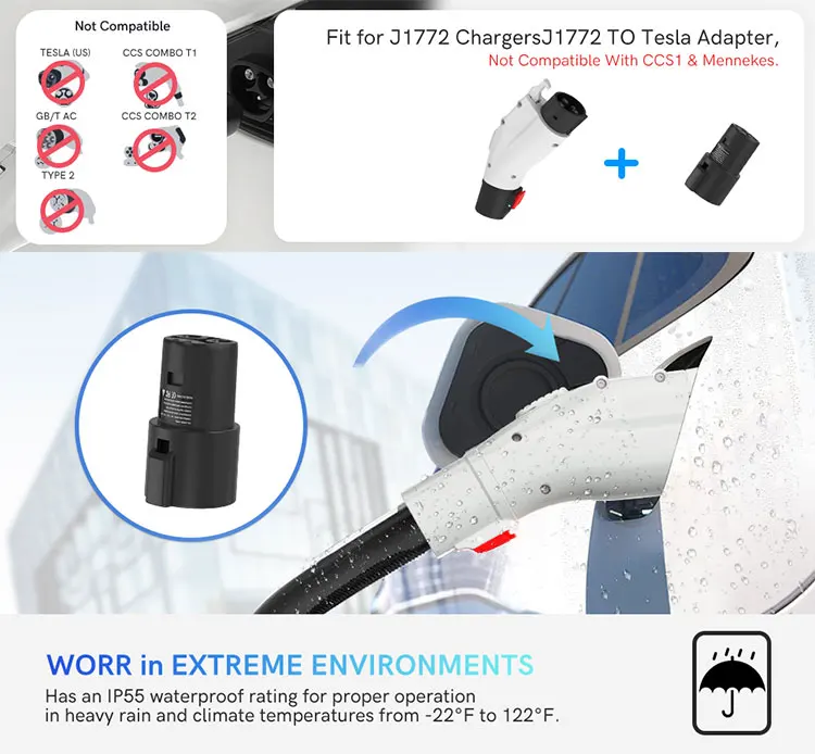 Sae J1772 Plug To A 60 Amp 250v Ac Charger Converter External Connector Ev Fast Charging Adapter