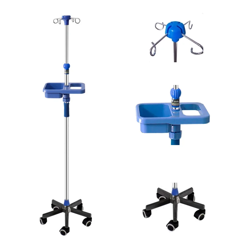 Hospital and Clinic Medical Adjustable Mobile IV Pole Drip Stand 4 hooks and Square cartridge infusion stand supplier