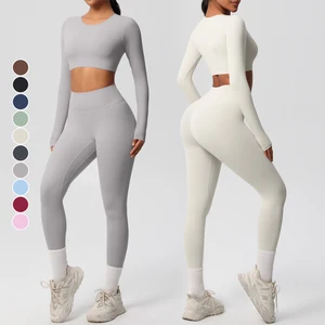 Custom Logo Skin Friendly Breathable Workout Jogging Sets Women's Quick Drying Long Sleeves Training Tight-Fitting Gym Sets