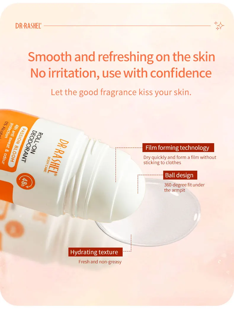 DR RASHEL Passion Bloom Quick Dry Roll-on Antiperspirant Long Lasting Liquid Formula for Natural Skin Tone Under Arms