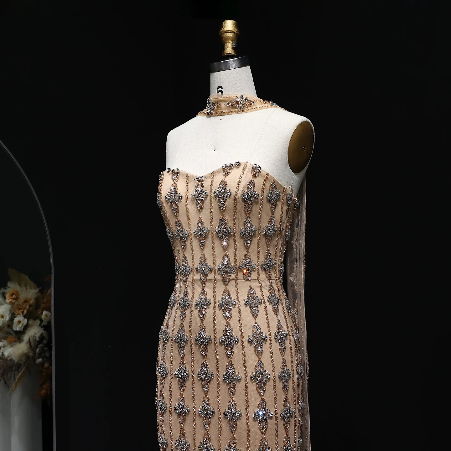 Sharon Said Ss229 Luxury Beaded Nude Strapless Evening Dress
