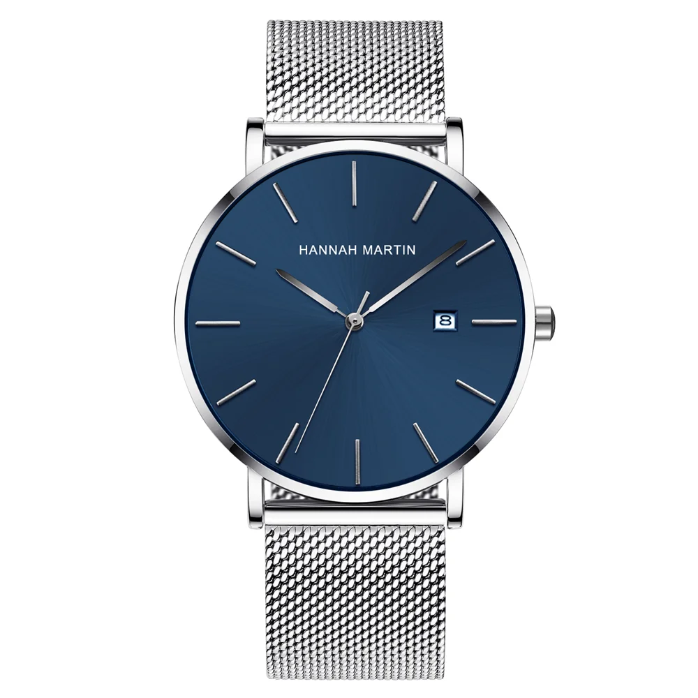 Hannah martin 151 New Arrival Gift Men Clock Buy Mesh Band Waterproof classical Analog Display Simple Business wrist watch