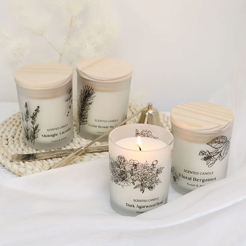 Custom Print Frosted Glass Candle With Wooden Lid High Quality Scented ...
