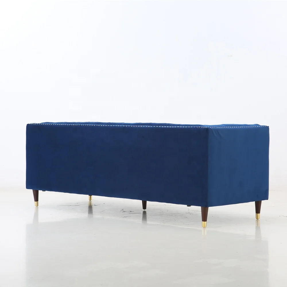 Bilik Tinggal 3 Penyelia Chesterfield Petrol Royal Dark Navy Light Blue Velvet Couch Moden Tuxedo Saluran Menegak Sofa Berlubang