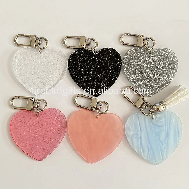 wholesale glitter heart shape acrylic keychain