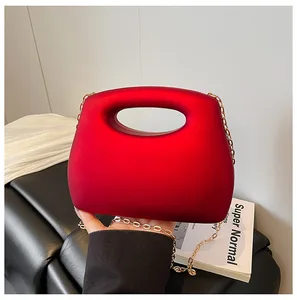 Women's Matte Top Handle Bag Stylish Cutout Handheld Purse with Gold Chain Strap Fashion Evening Crossbody Bag