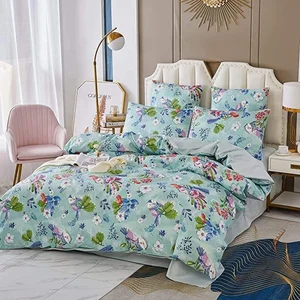 Green Color Plant Printed Pocket Sheets Button Openings Jacquard Bedding Luxury Duvet Cover Set