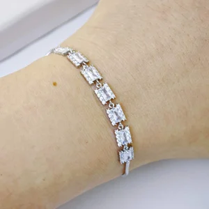 Ilona Fashion square Silver Color White Gold Plating Chain Bracelet Adjustable Pull Cord Copper Bracelet Jewelry for Women