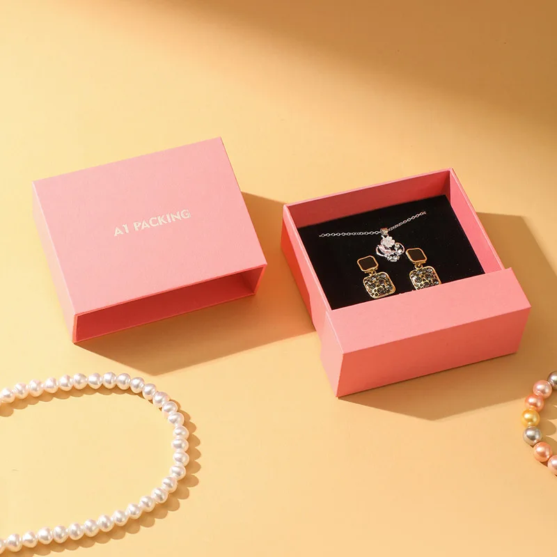 High-End Custom Logo Pink Magnetic Square Flip-Top Jewelry Gift Box Double-Layered Drawers for Rings Necklaces supplier