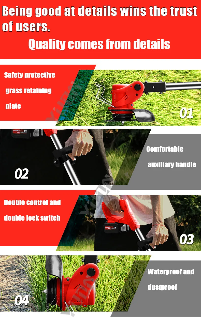 Customizable 21v Rechargeable Grass Trimmer Line Cordless Cutter ...